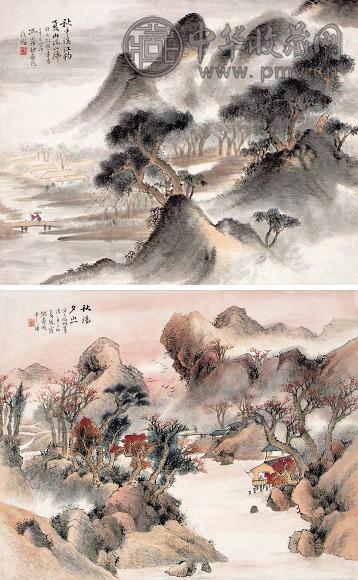 冯蔼然 辛巳(1941年)作 山水 镜心(4幅) 设色纸本