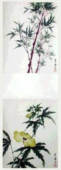 郑慕康 花卉双挖 立轴 设色纸本