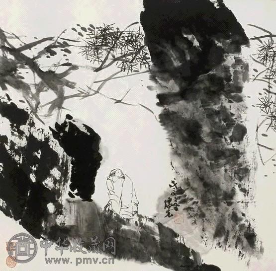 方增先 1988年作 松下觅句图 立轴 水墨纸本
