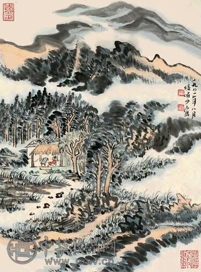 陆俨少 1981年作 松壑茅亭 镜心 设色纸本