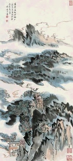 陆俨少 丙寅(1986年)作 深山草堂图 立轴 设色纸本