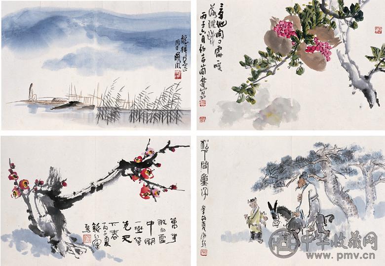 江宏 钱行健 林曦明等 人物 山水 花卉 游画 册页(8开选4) 设色纸本