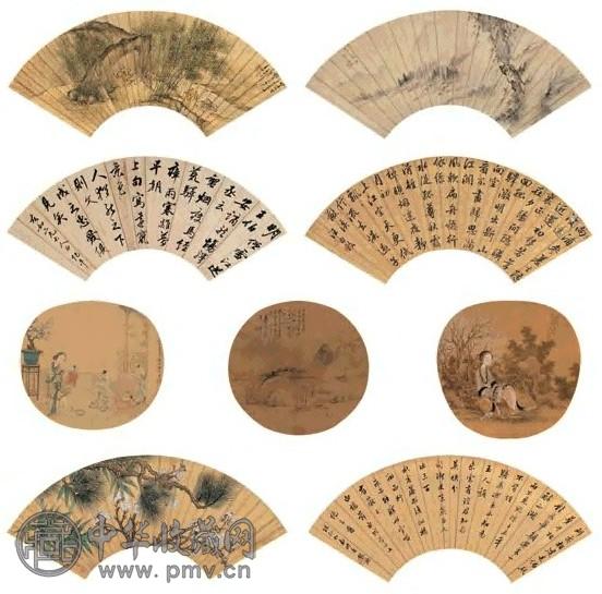 项焜 扇画集锦屏 扇面 设色金笺、绢本