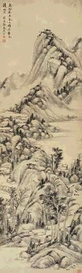 奚冈 1793年作 溪山村居 立轴 水墨纸本