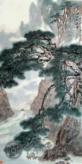 张登堂 峡江航运 立轴 设色