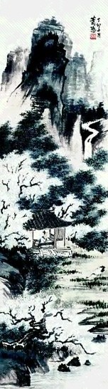 萧谦中 幽居读书图 立轴 设色纸本