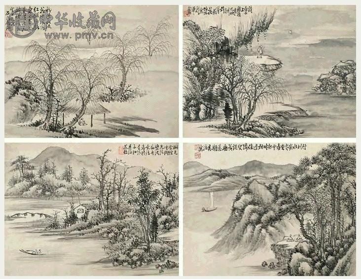 吴涛 1876年作 水墨山水册 册页 十二开 水墨纸本