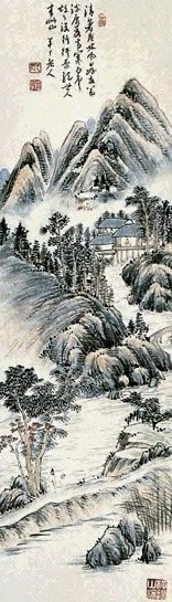 陈半丁 山水 立轴 设色纸本