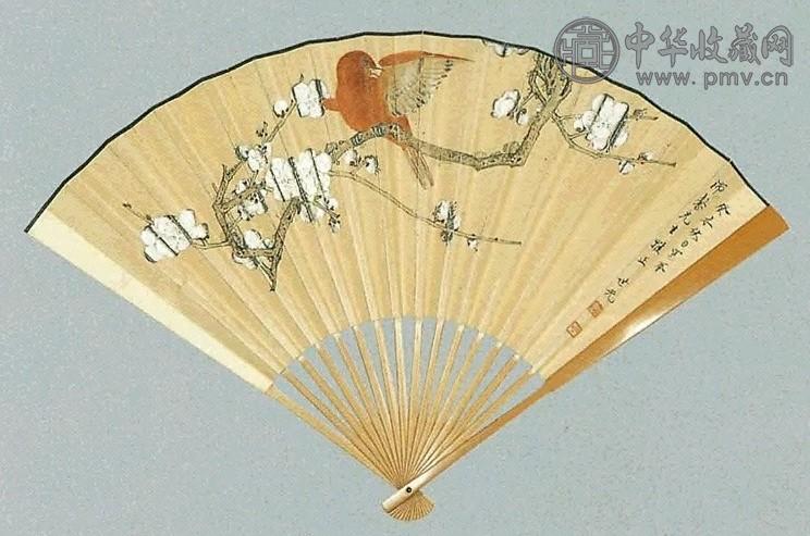 近现代 田世光 梅雀图 成扇