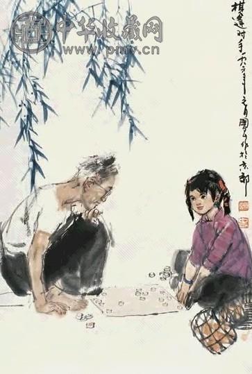 史国良 1986年作 棋逢对手 立轴 设色纸本