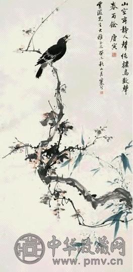 近现代 江寒汀 仿唐寅寒木鸜鹆 轴