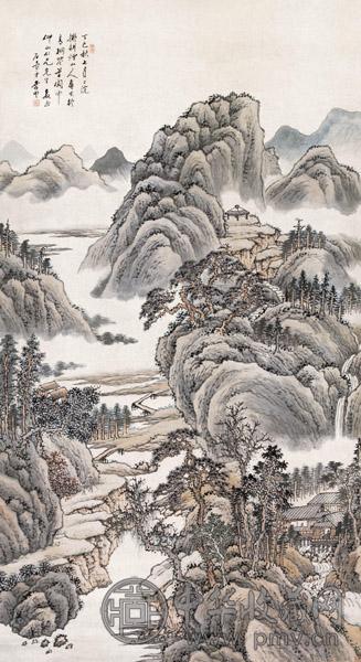 李墅 云山图 立轴 设色纸本