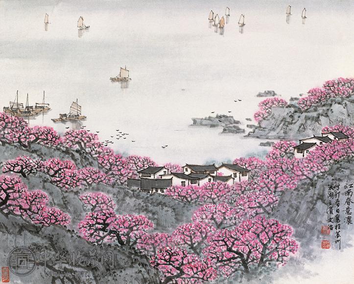 宋文治 1987年作 江南春意浓 立轴 设色纸本