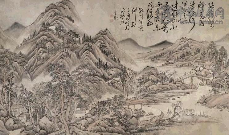 奚冈 1782年作 深山幽远 立轴 设色纸本