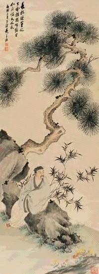 吴华源 丙戌(1946年)作 松荫高士 立轴 设色纸本