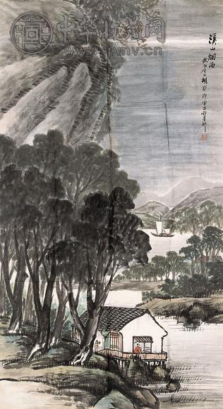 胡郯卿 溪山烟雨 镜心 纸本