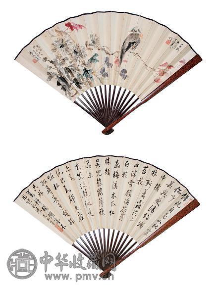 吴观岱 花鸟图 成扇 设色纸本