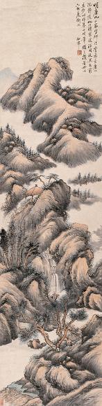 顾麟士 近代 云山听泉图 立轴 设色纸本