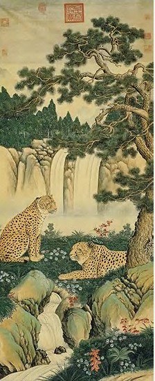 清 郎世宁 双豹图 镜心