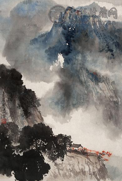 魏紫熙 1981年作 云峰独居图 立轴 设色纸本