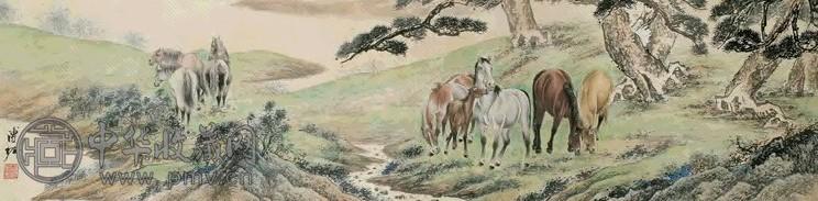 溥佐 松溪小骏 横幅镜心 设色绢本