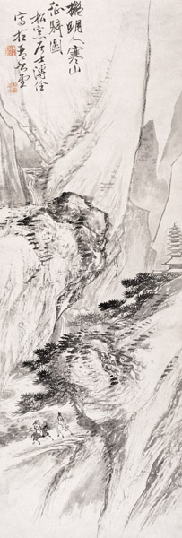 溥佺 拟明人寒山征骑图 立轴 水墨纸本