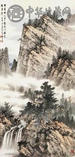 黄君璧 幽居听泉 立轴 设色纸本