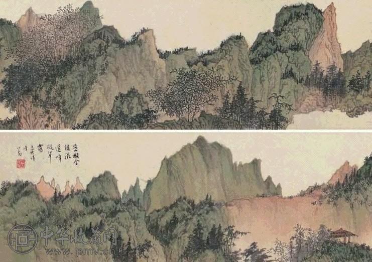 溥儒 遥峰翠霭图镜心设色绢本