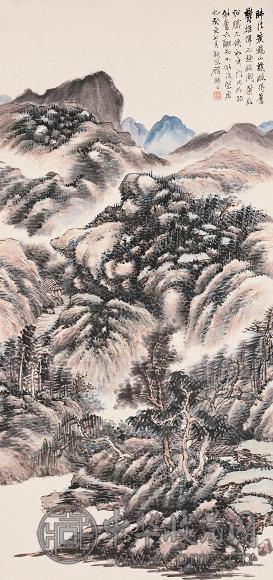 顾麟士 1923年作 松风涧泉 立轴 设色纸本