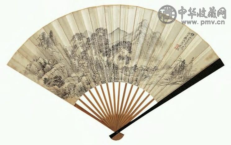 吴涛 清 山水 成扇