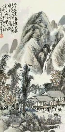 蒲华 壬寅(1902年)作 溪亭清话 立轴 设色纸本