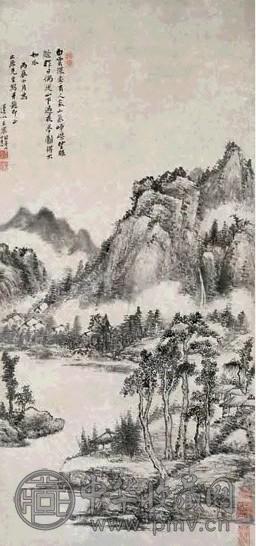 王宸 1796年作 白云人家 立轴 水墨纸本