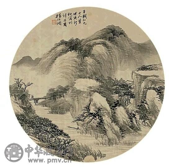 杨伯润 1878年作 溪山访友 扇面 水墨绢本