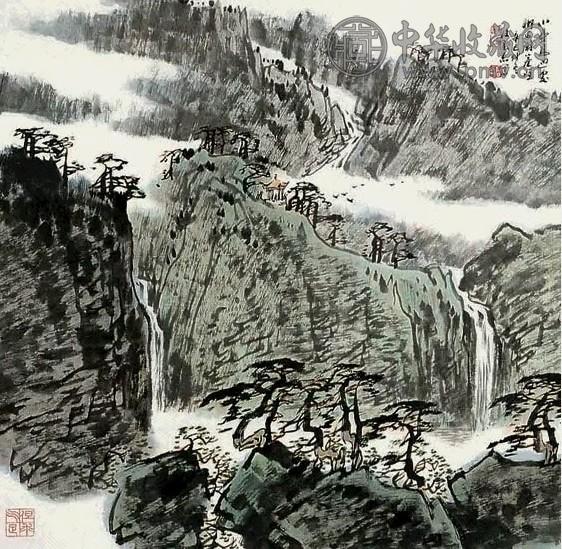 杜高杰 松壑飞瀑 立轴 设色纸本