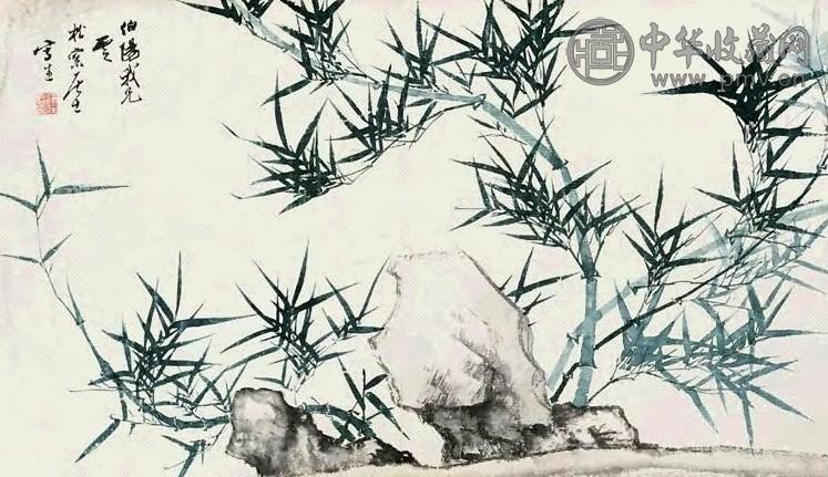 溥佺 竹石 立轴 设色纸本