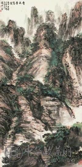 萧平 1980年作 层峦叠翠 立轴 设色纸本
