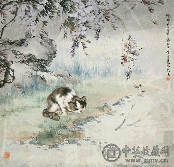 吴青霞 1992年作 临渊羡鱼图 立轴 设色纸本