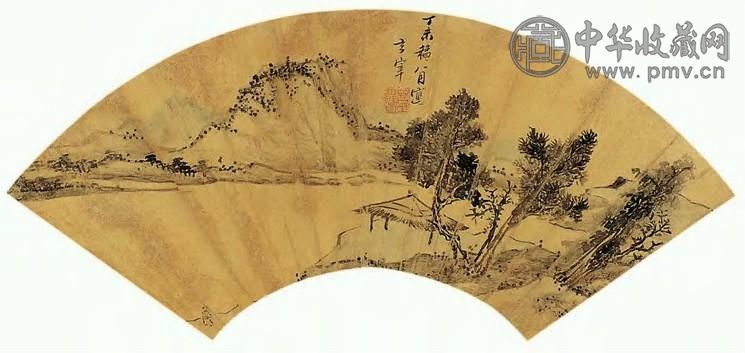 明 董其昌 平湖山色 扇面