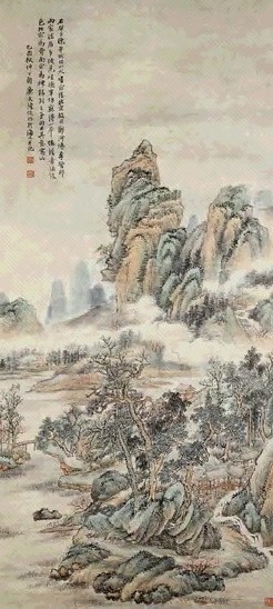 陆恢 仿王翚青绿山水图 轴