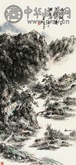 黄宾虹 西泠湖山图 立轴 设色纸本