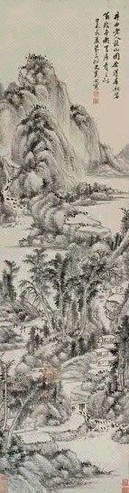 奚冈 1799年作 仿井西老人秋山图 立轴 水墨纸本