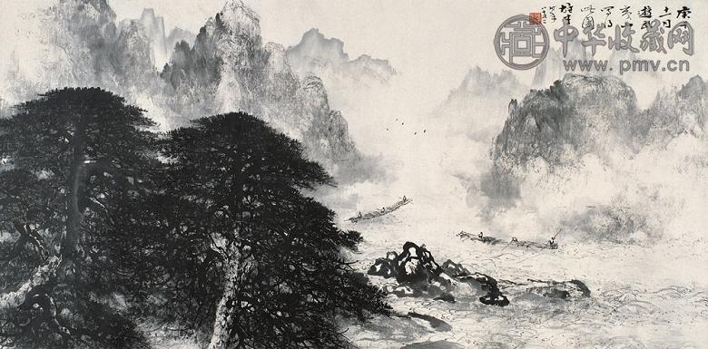 黎雄才 江边放筏 镜心 水墨纸本