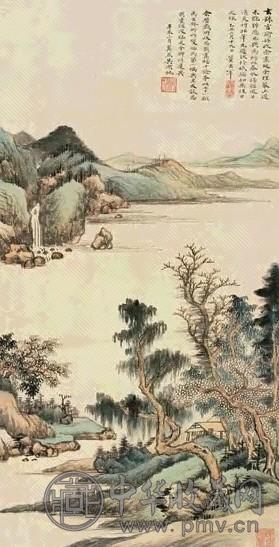 吴湖帆 1931年 湖山清景 立轴 设色纸本