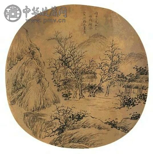 顾洛 1836年作 山水 团扇 水墨纸本