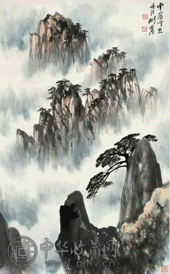 胡若思 云霭峰峦 立轴 设色纸本