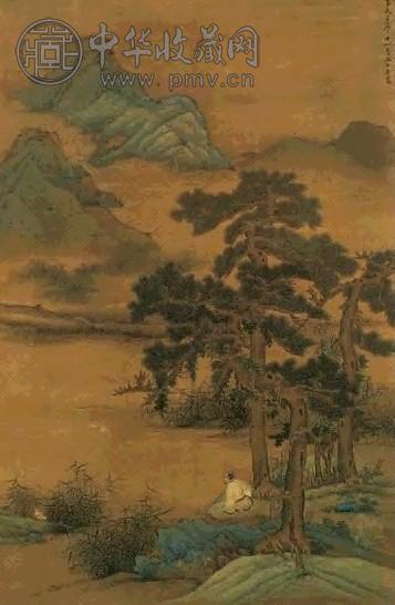 仿赵孟頫 松下高士 立轴 设色绢本