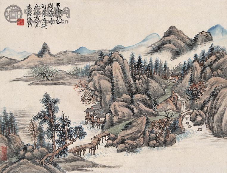 陆恢 秋山图 镜心 设色纸本