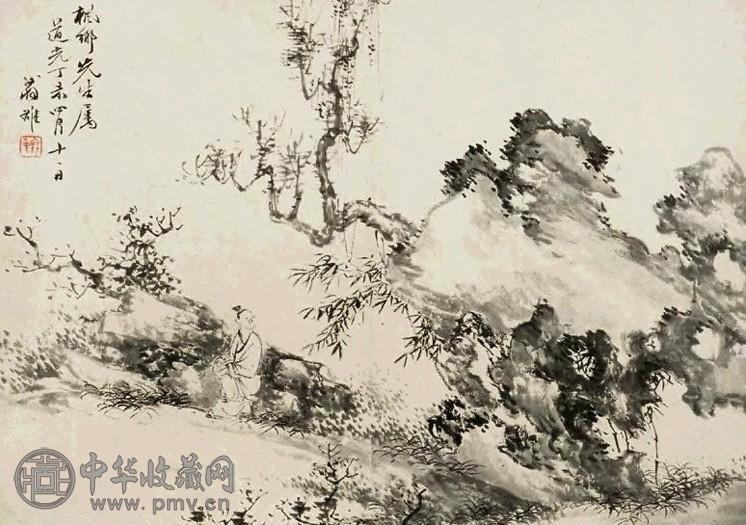 翁雒 道光丁未(1835年)作 人物 镜心 水墨纸本