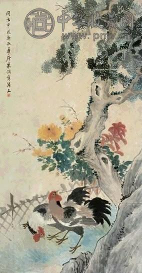 朱梦庐 公鸡 立轴 设色