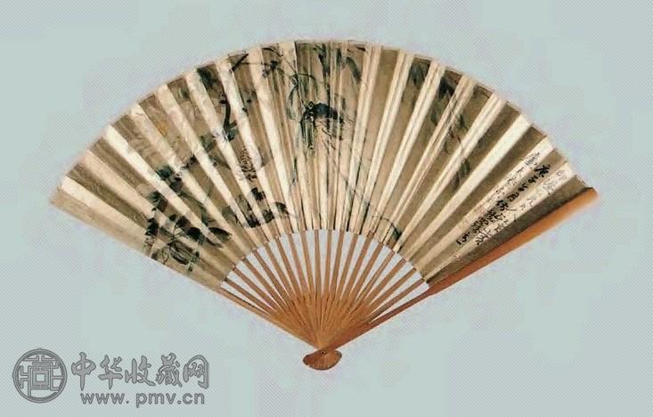 陆恢 花卉、书法 扇面 纸本